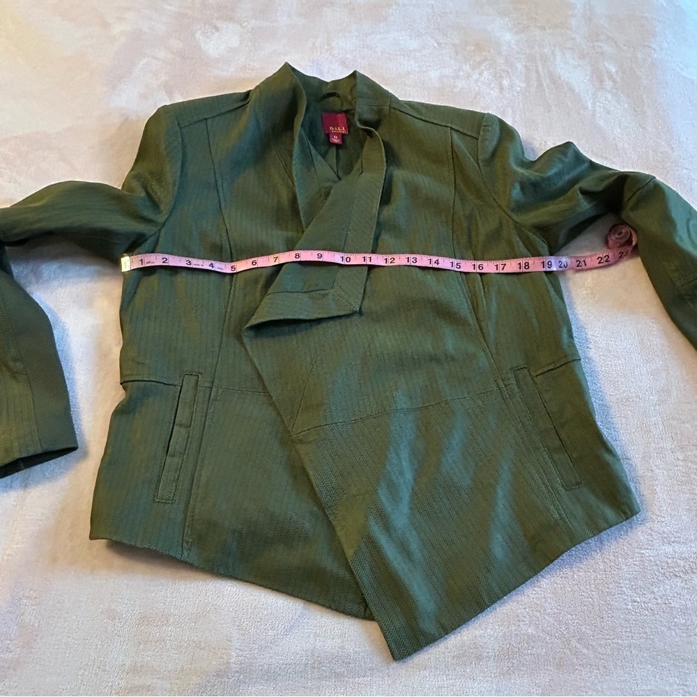 G.I.L.I open front drape cascading blazer jacket green leather size 12 fall - Picture 9 of 10